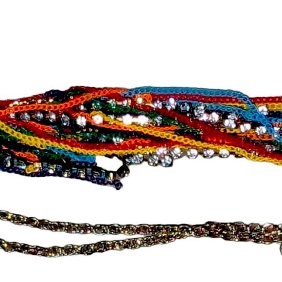 Vintage Multi Colored Chain Fringe and CZ Boho Necklace… Rare! - Picture 11 of 11